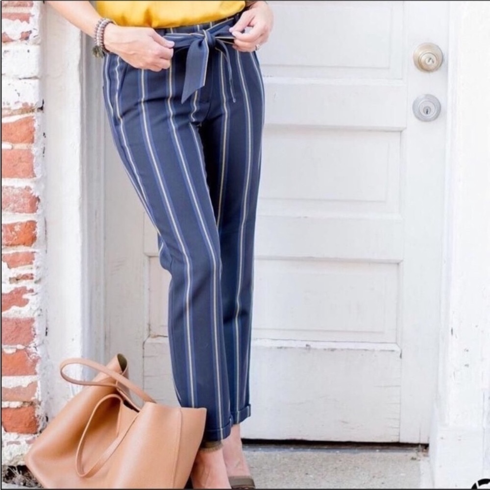 LOFT striped tie waist crop trousers size 4